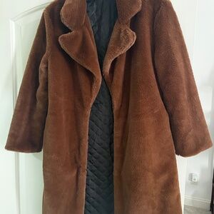 Brown Faux Fur Walking Coat - S